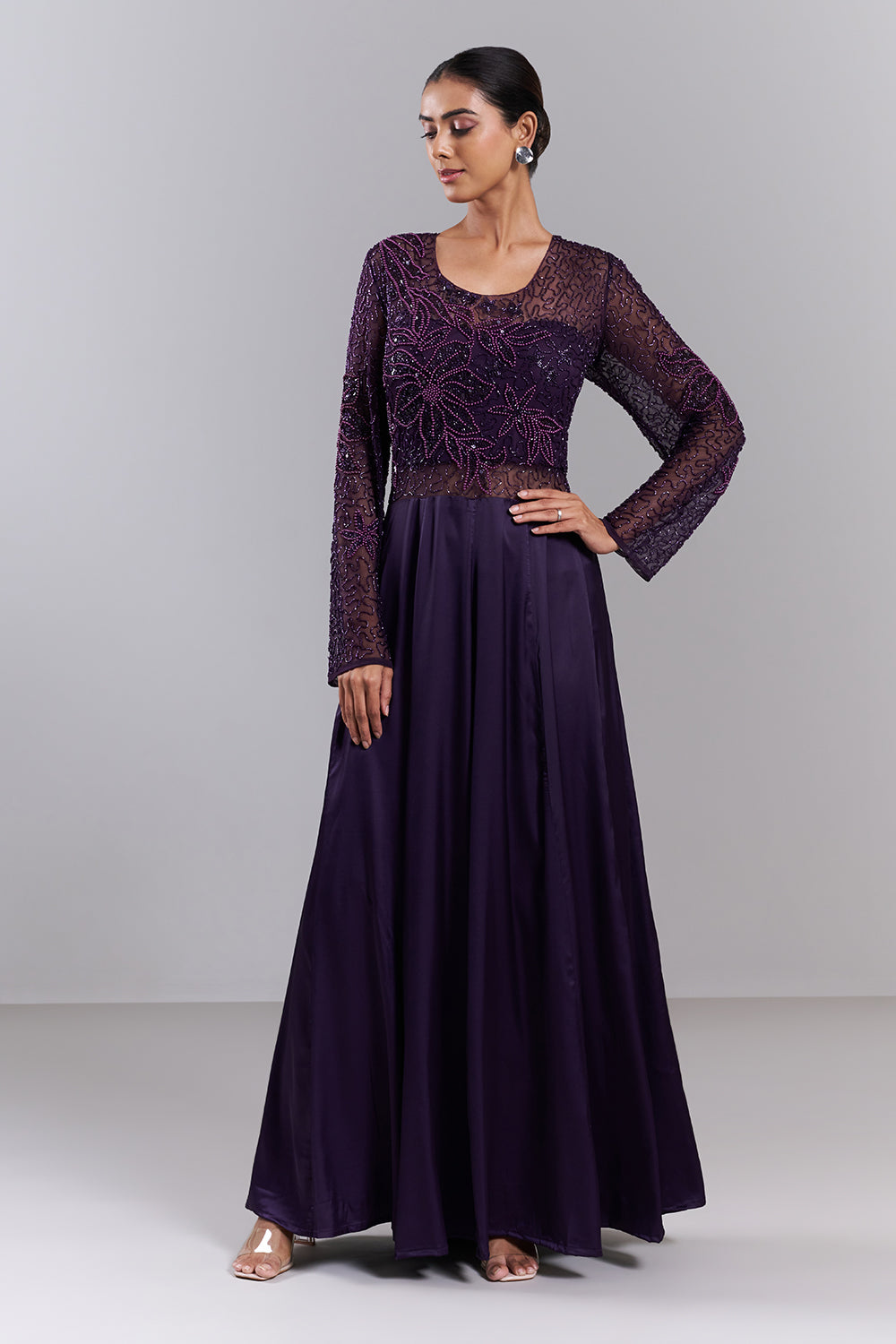 Dark Purple Embellished Net Gown