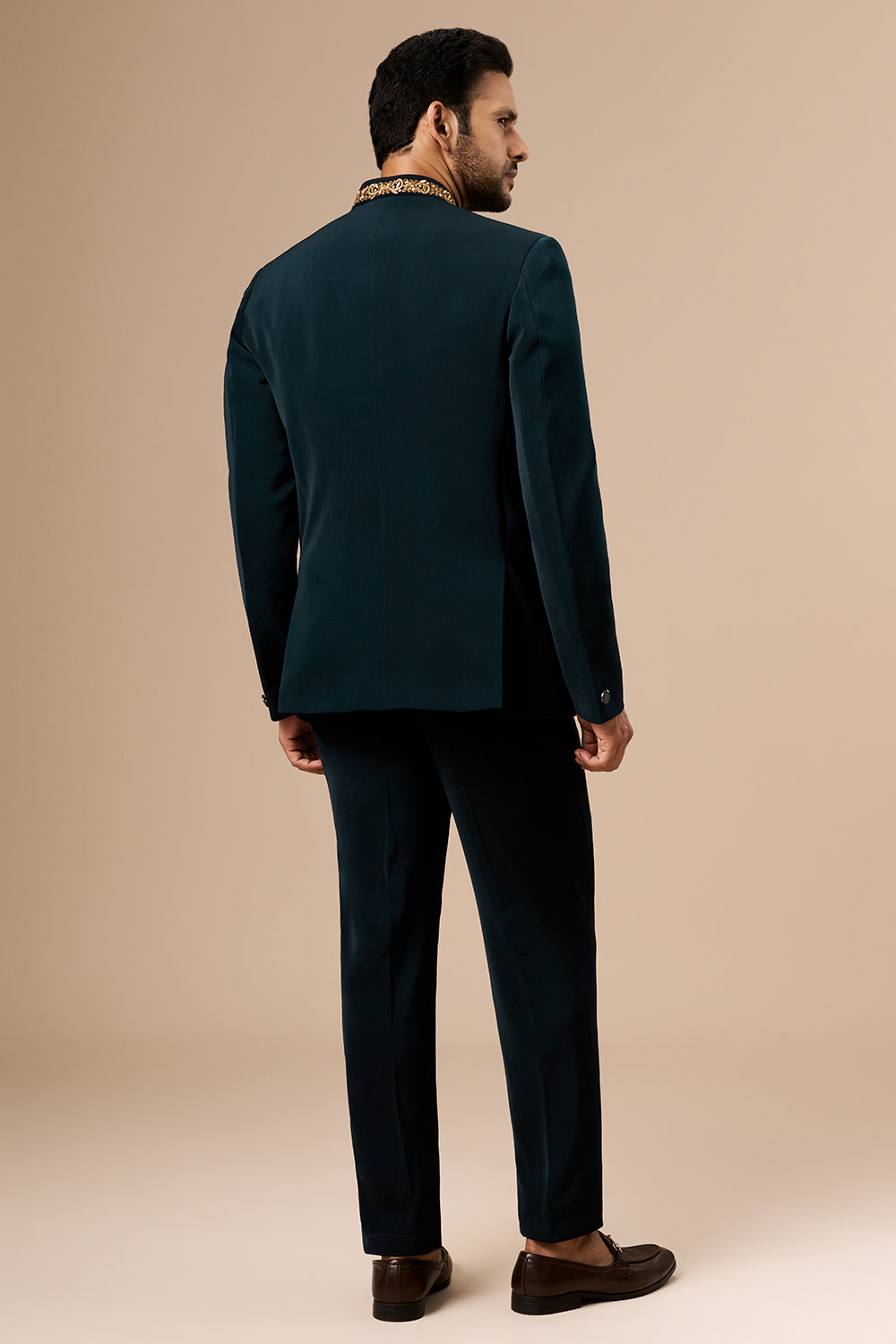 Dark Teal Georgette Jodhpuri with Zari and Thread Lion Motif