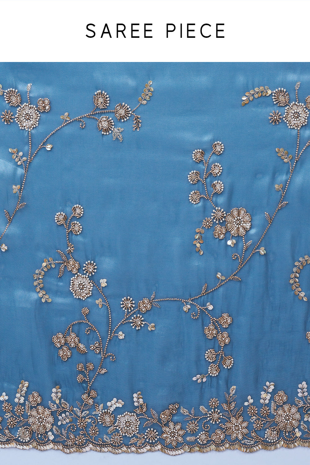 Deep Firozi Blue Shimmer Zari Tissue Saree with Bead Work