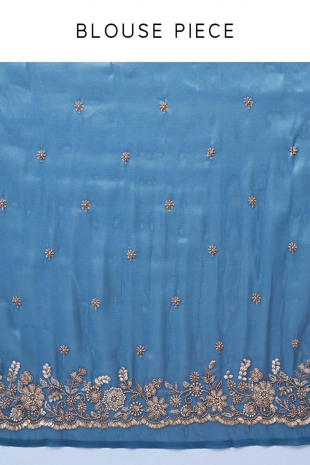 Deep Firozi Blue Shimmer Zari Tissue Saree with Bead Work
