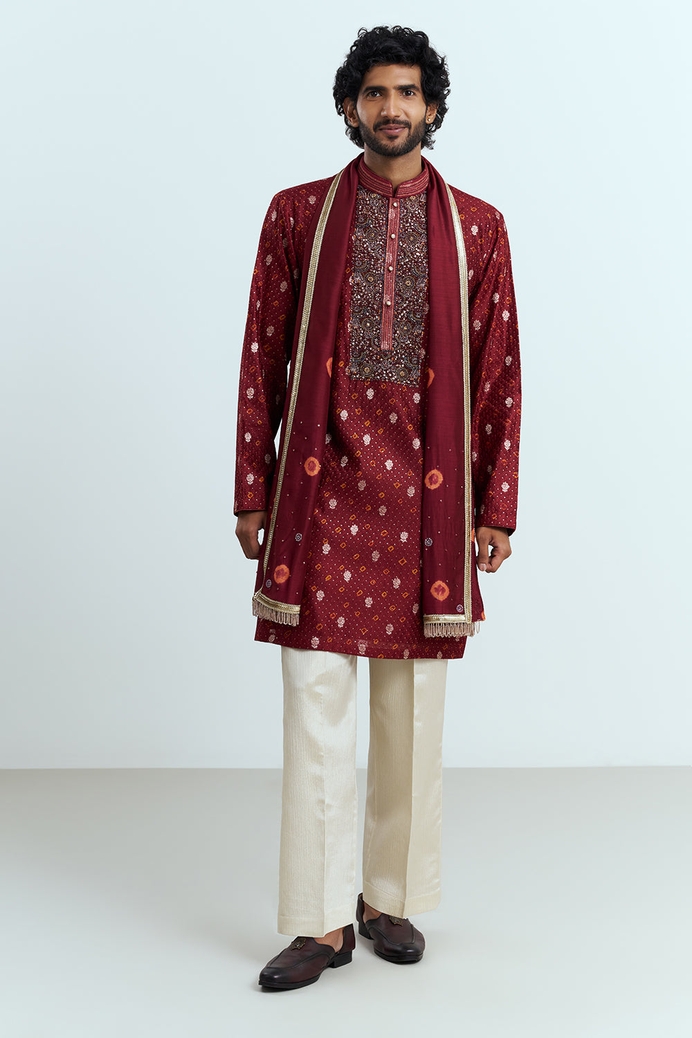 Deep Maroon Embellished Men's Kurta Set