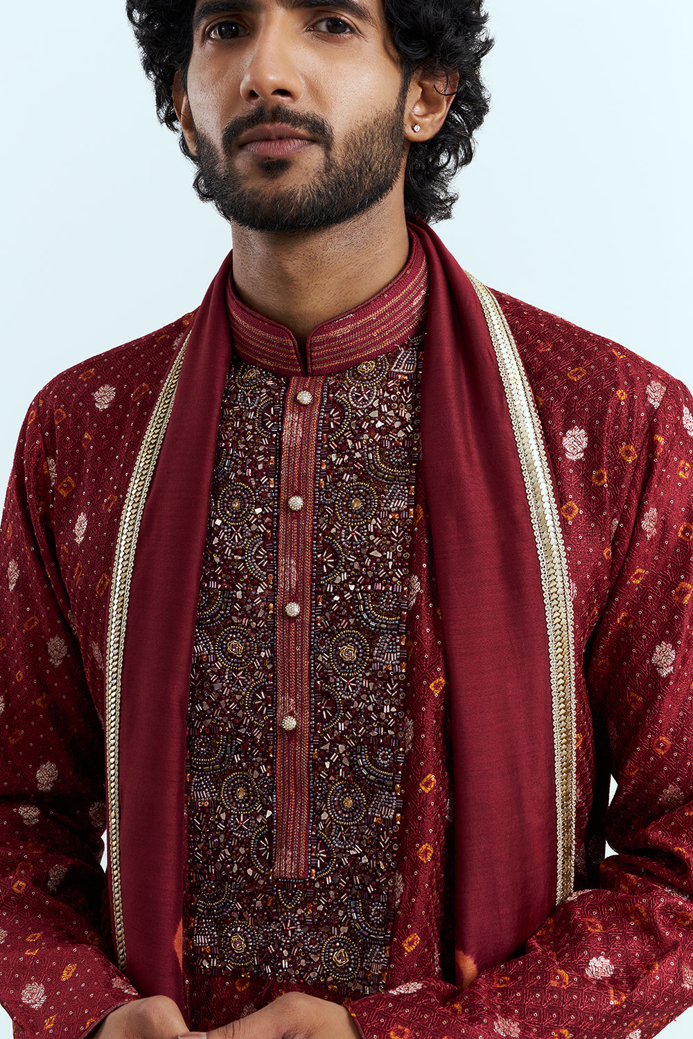 Deep Maroon Embellished Men's Kurta Set