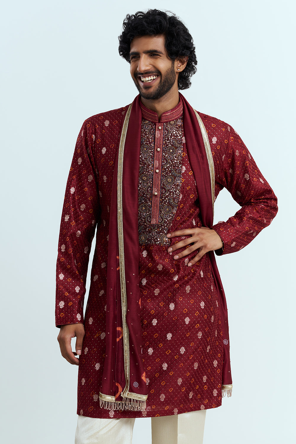 Deep Maroon Embellished Men's Kurta Set
