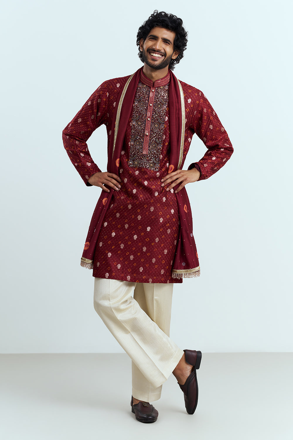 Deep Maroon Embellished Men's Kurta Set