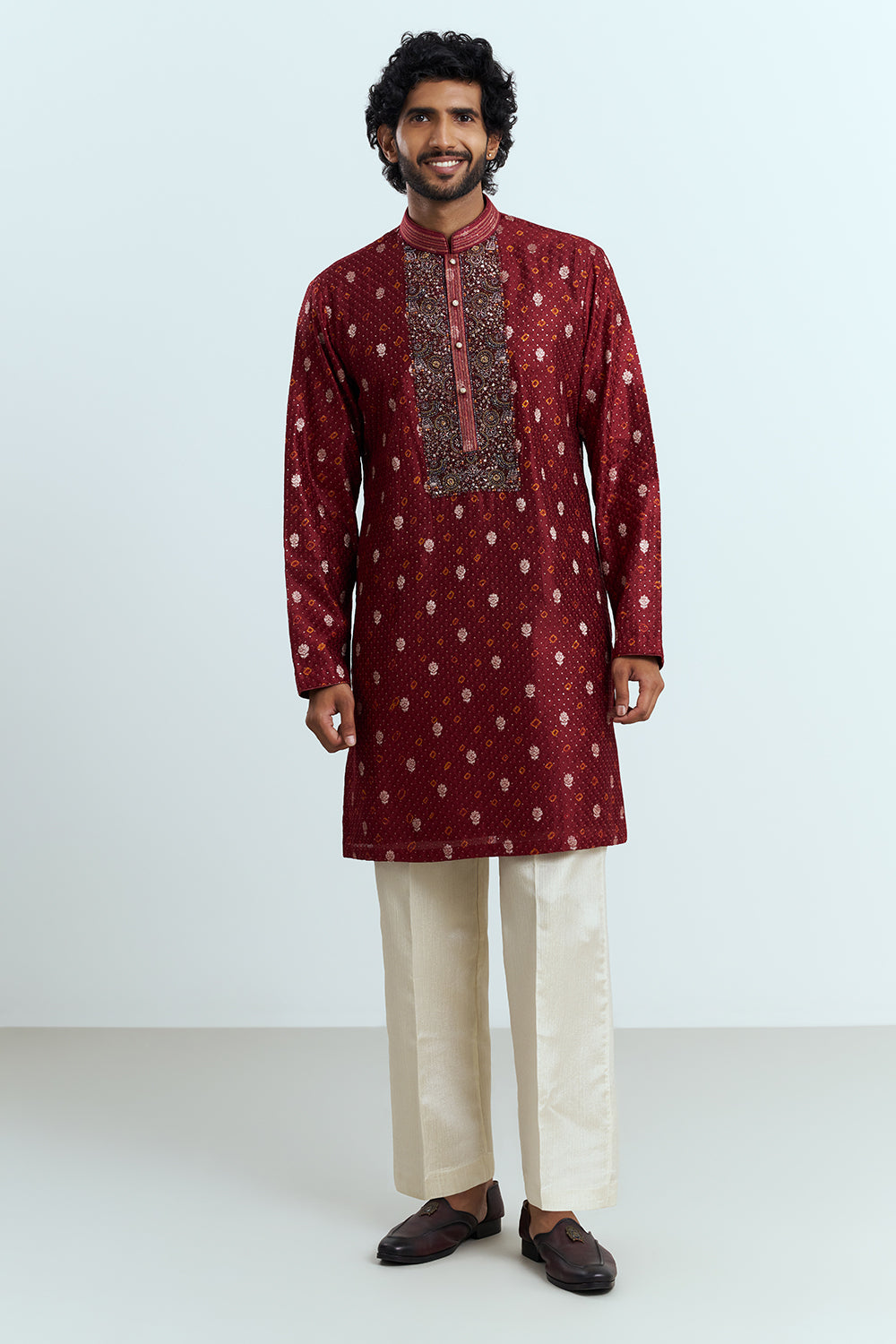 Deep Maroon Embellished Men's Kurta Set