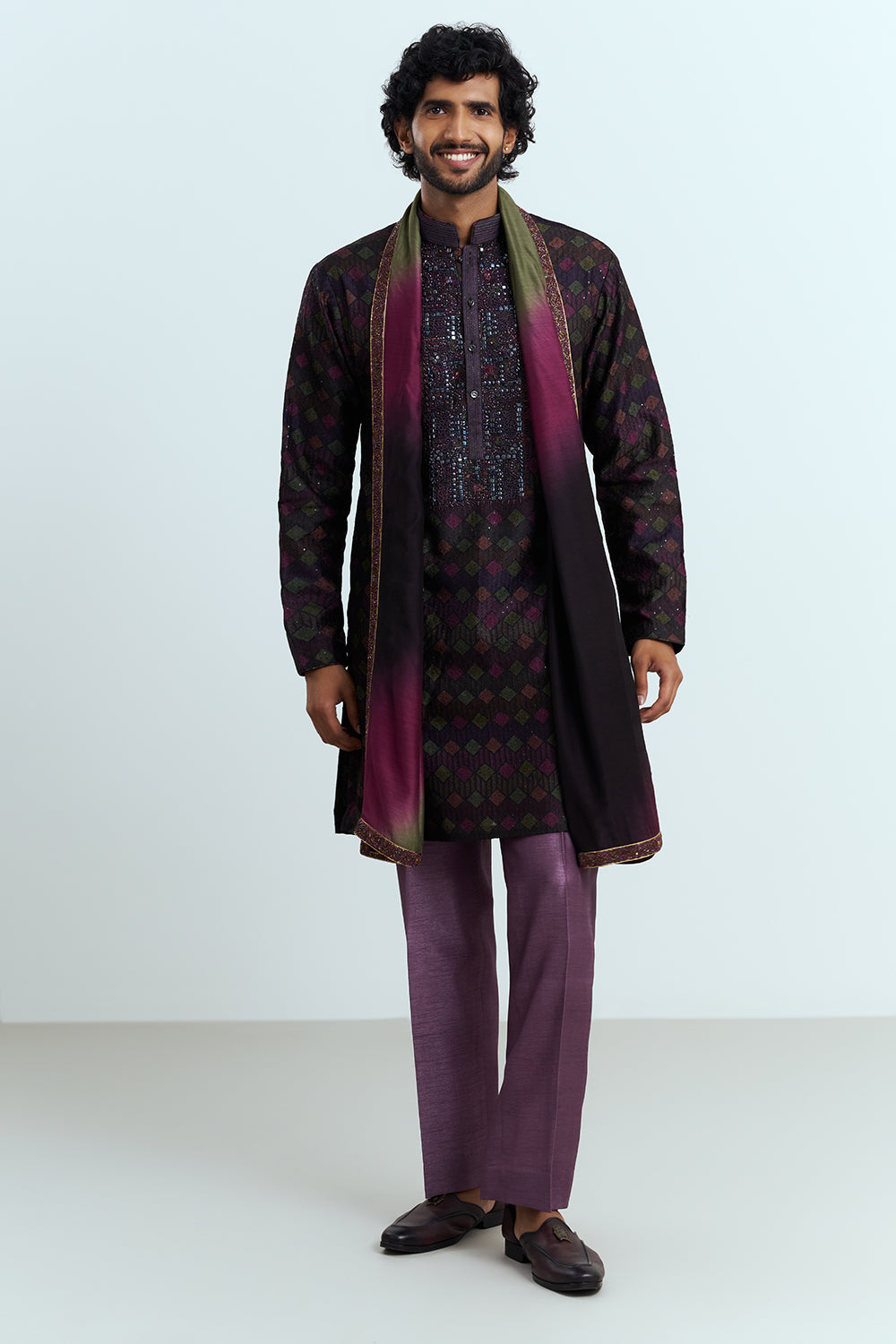 Deep Plum Embellished Men's Kurta Set