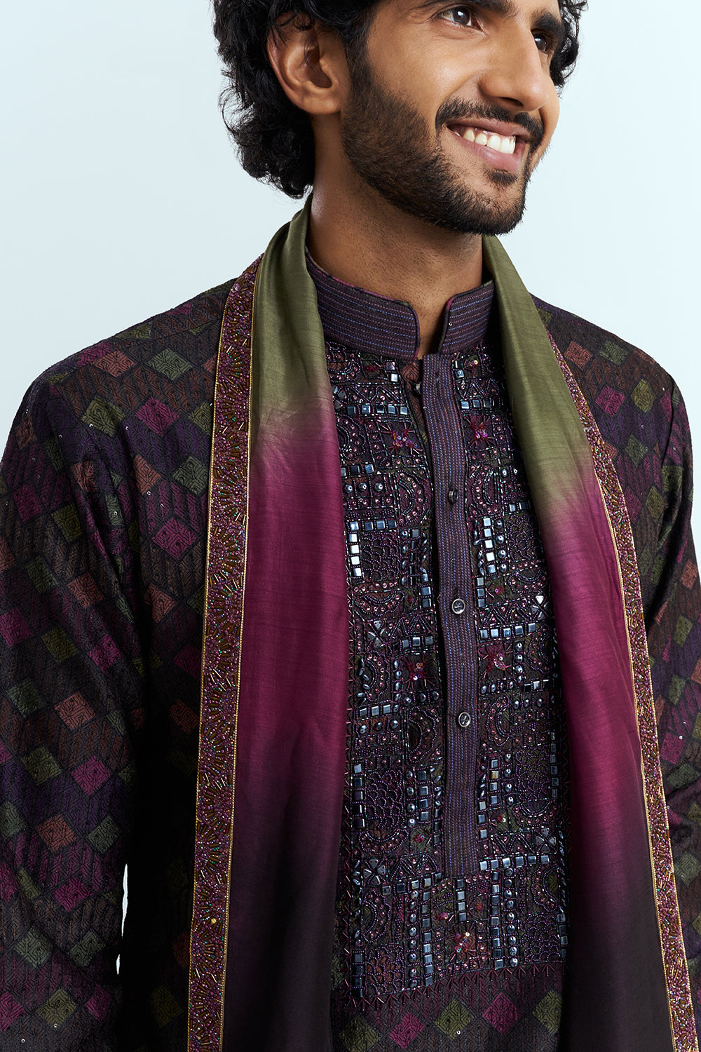 Deep Plum Embellished Men's Kurta Set