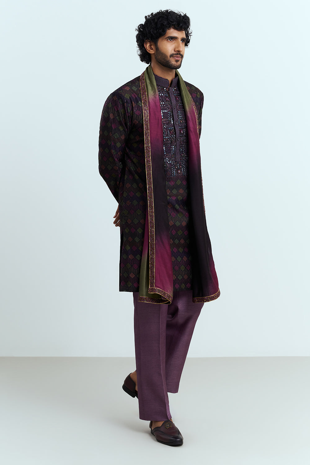 Deep Plum Embellished Men's Kurta Set