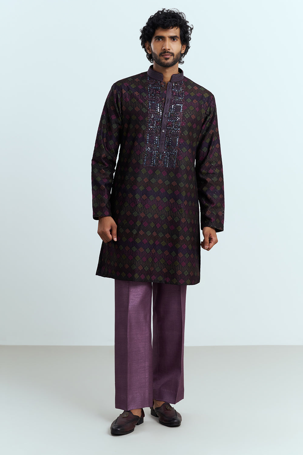 Deep Plum Embellished Men's Kurta Set