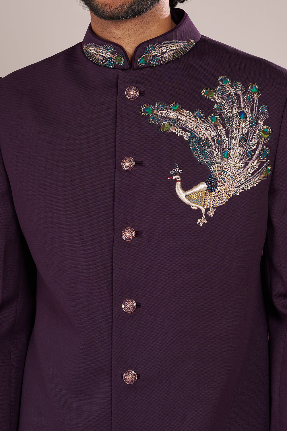 Deep Plum Men's Embroidered Indo-Western Sherwani