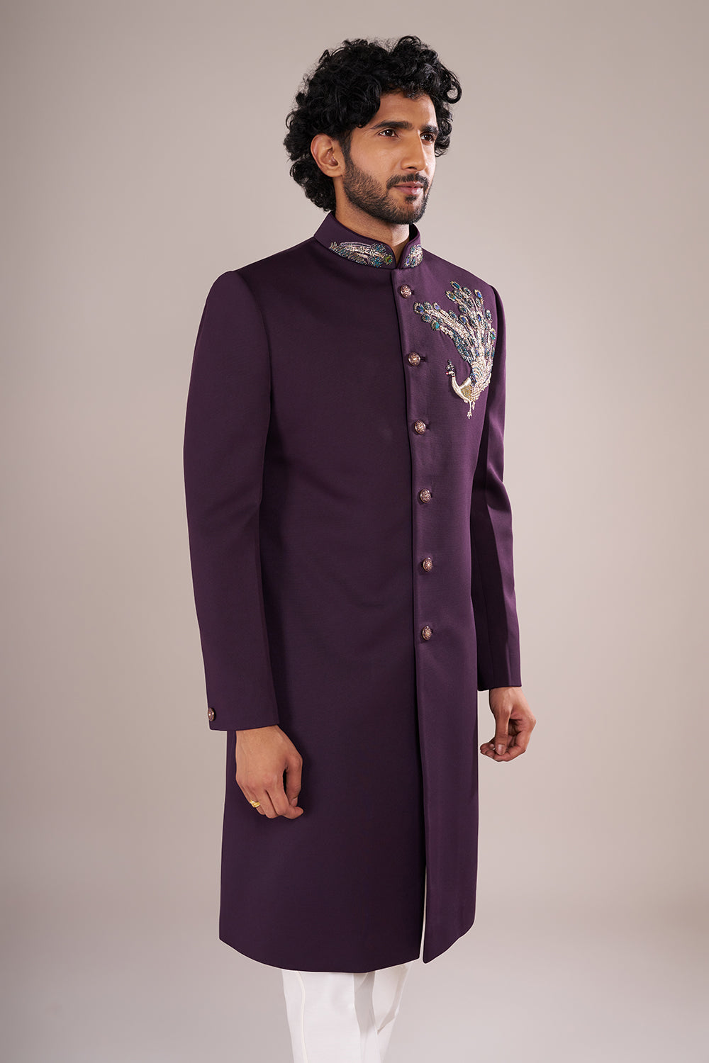 Deep Plum Men's Embroidered Indo-Western Sherwani