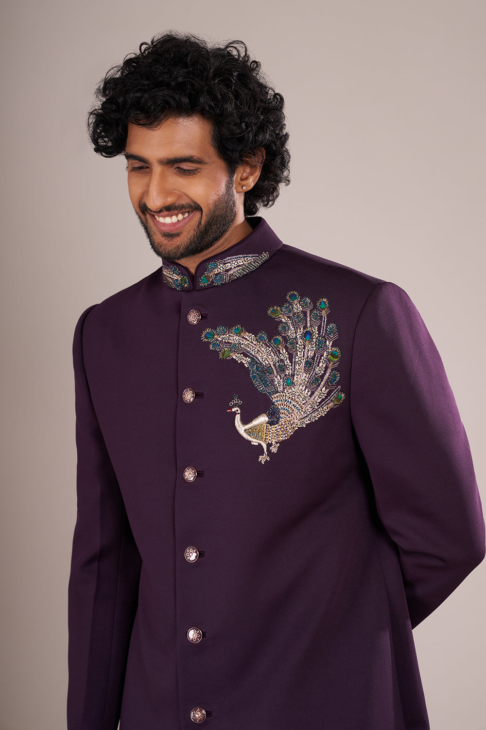 Deep Plum Men's Embroidered Indo-Western Sherwani