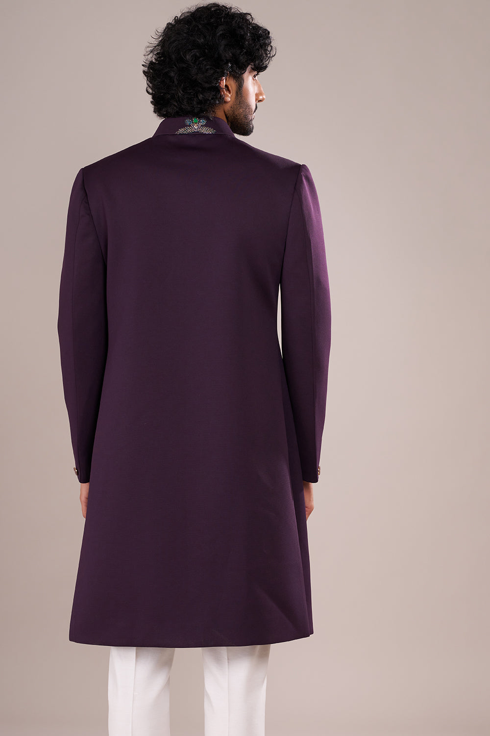 Deep Plum Men's Embroidered Indo-Western Sherwani