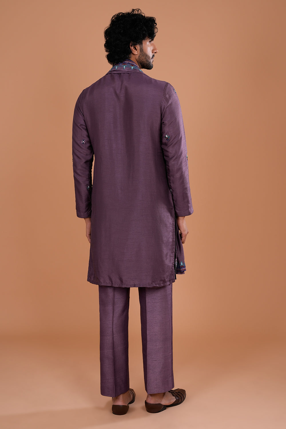 Deep Plum Silk Men's Kurta Set with Sequin Work