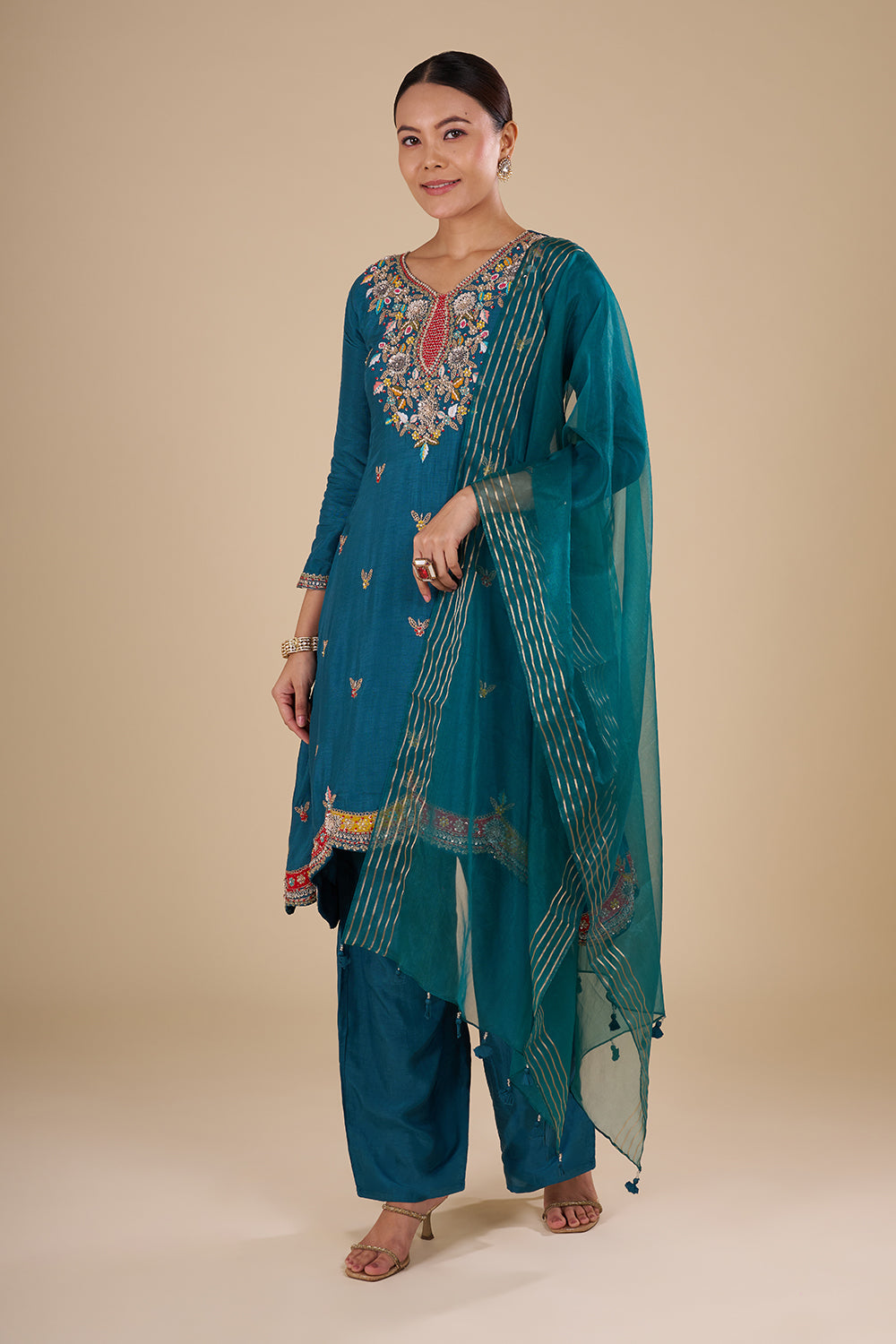 Deep Teal Silk Blend Kurta Set