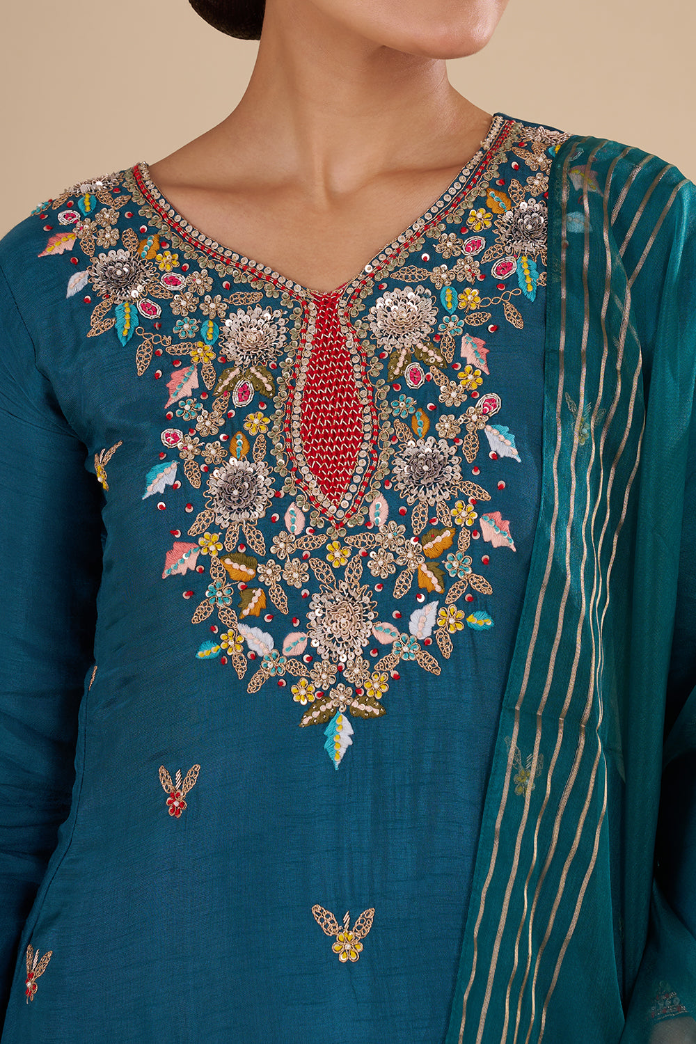 Deep Teal Silk Blend Kurta Set