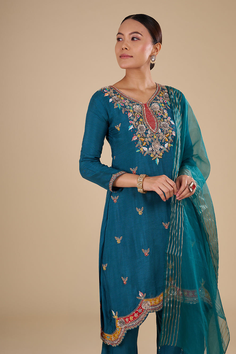 Deep Teal Silk Blend Kurta Set