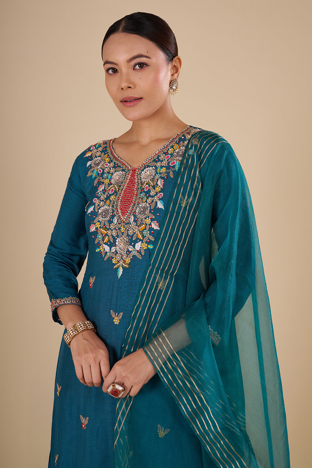Deep Teal Silk Blend Kurta Set