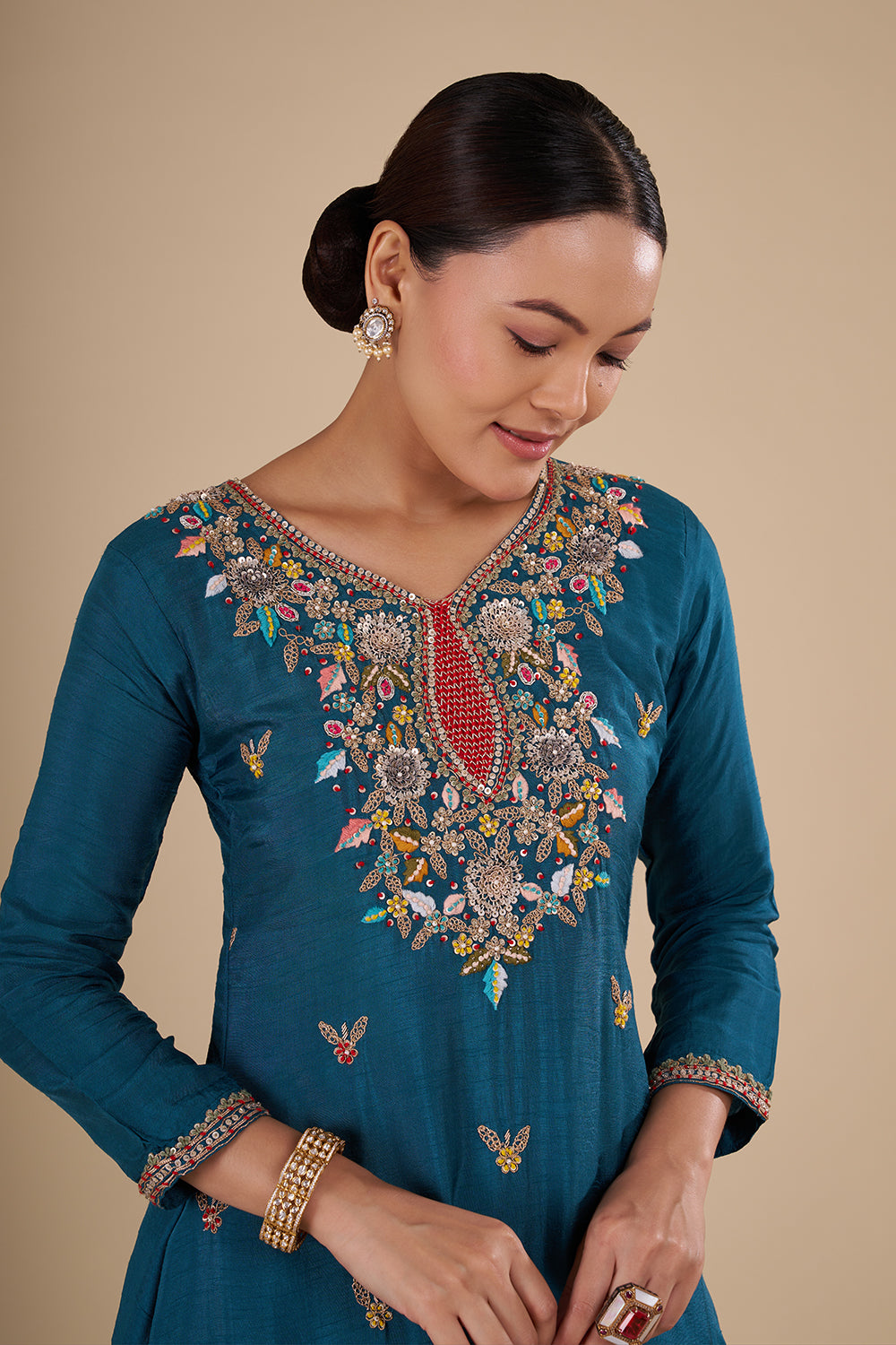 Deep Teal Silk Blend Kurta Set