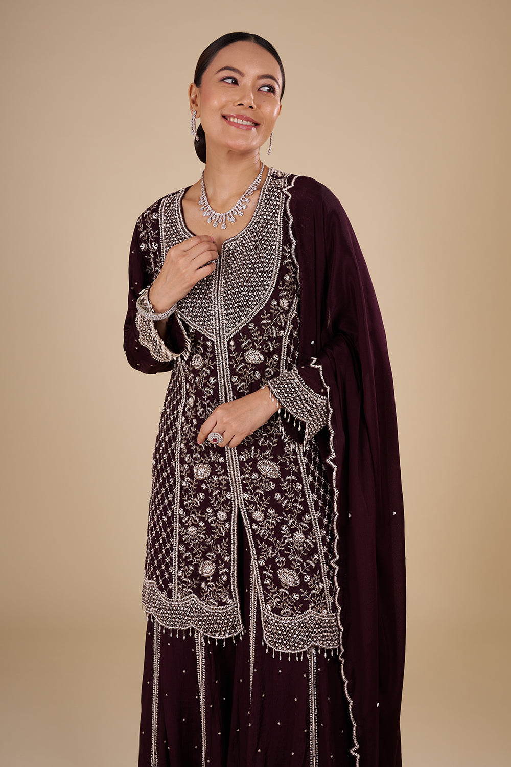 Deep Wine Kurta Sharara Set
