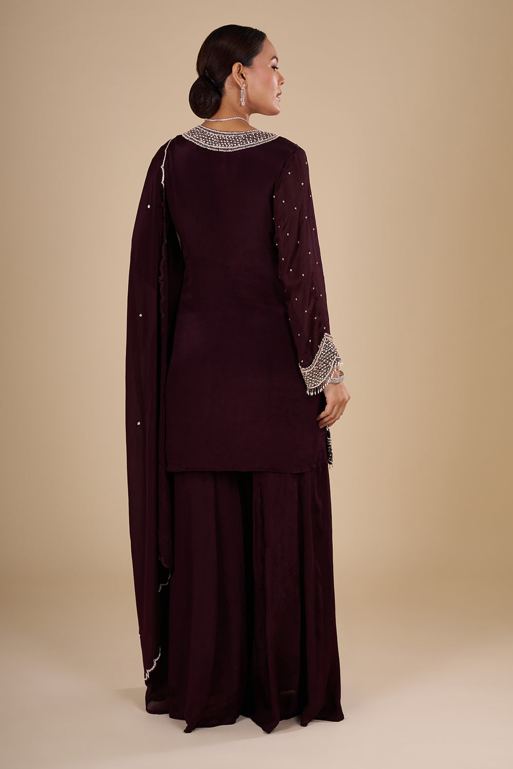 Deep Wine Kurta Sharara Set
