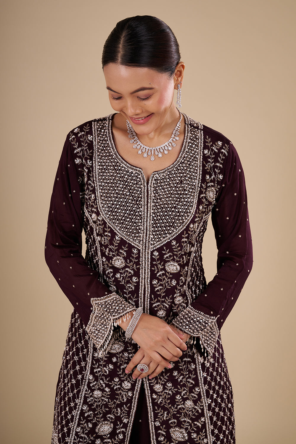 Deep Wine Kurta Sharara Set