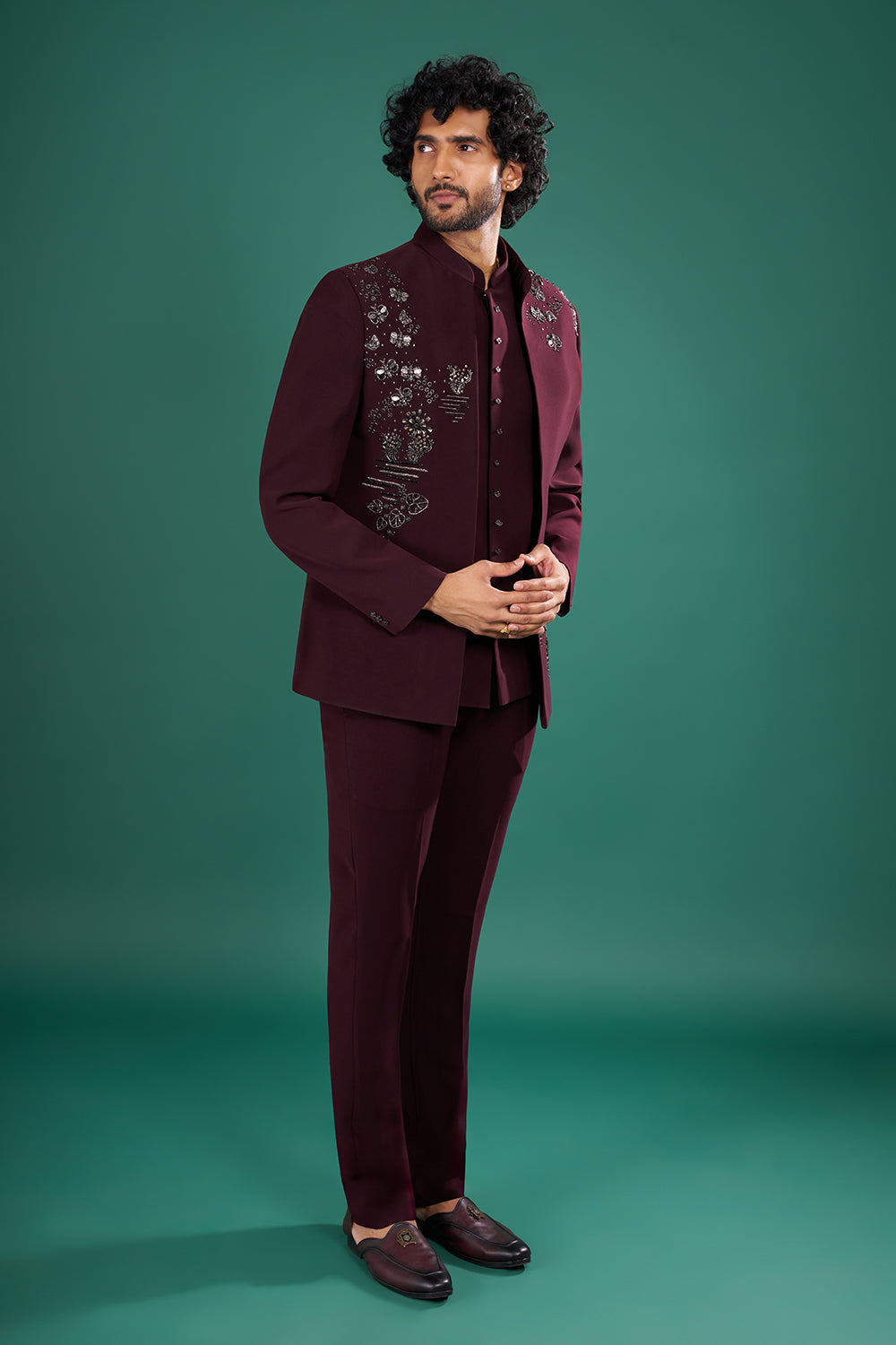 Deep Wine Men's Indo-Western Suit Set