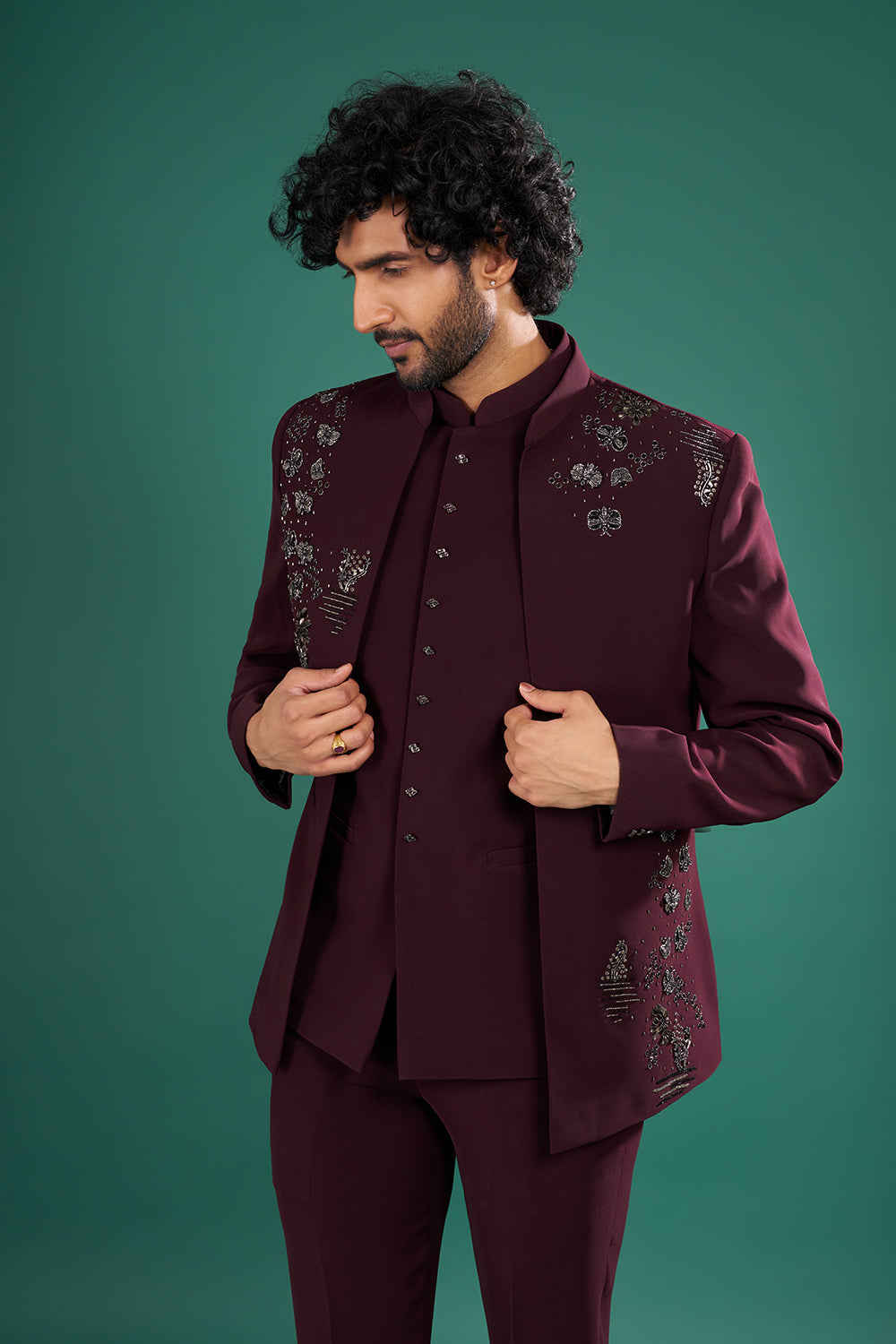 Deep Wine Men's Indo-Western Suit Set