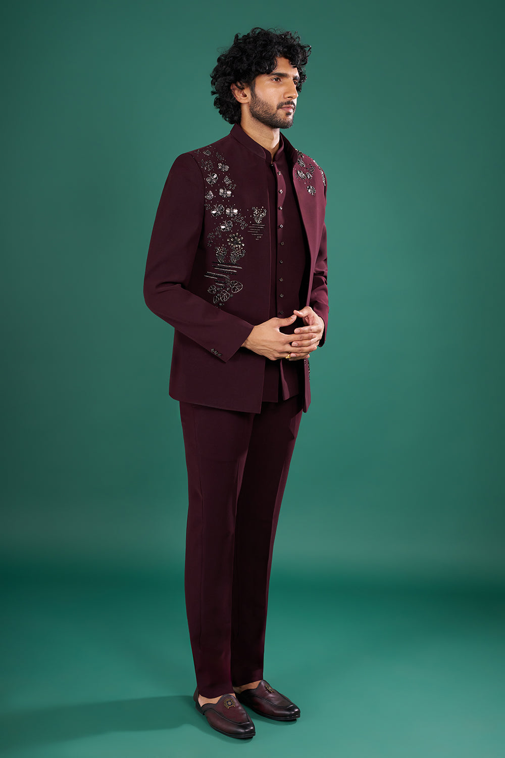 Deep Wine Men's Indo-Western Suit Set