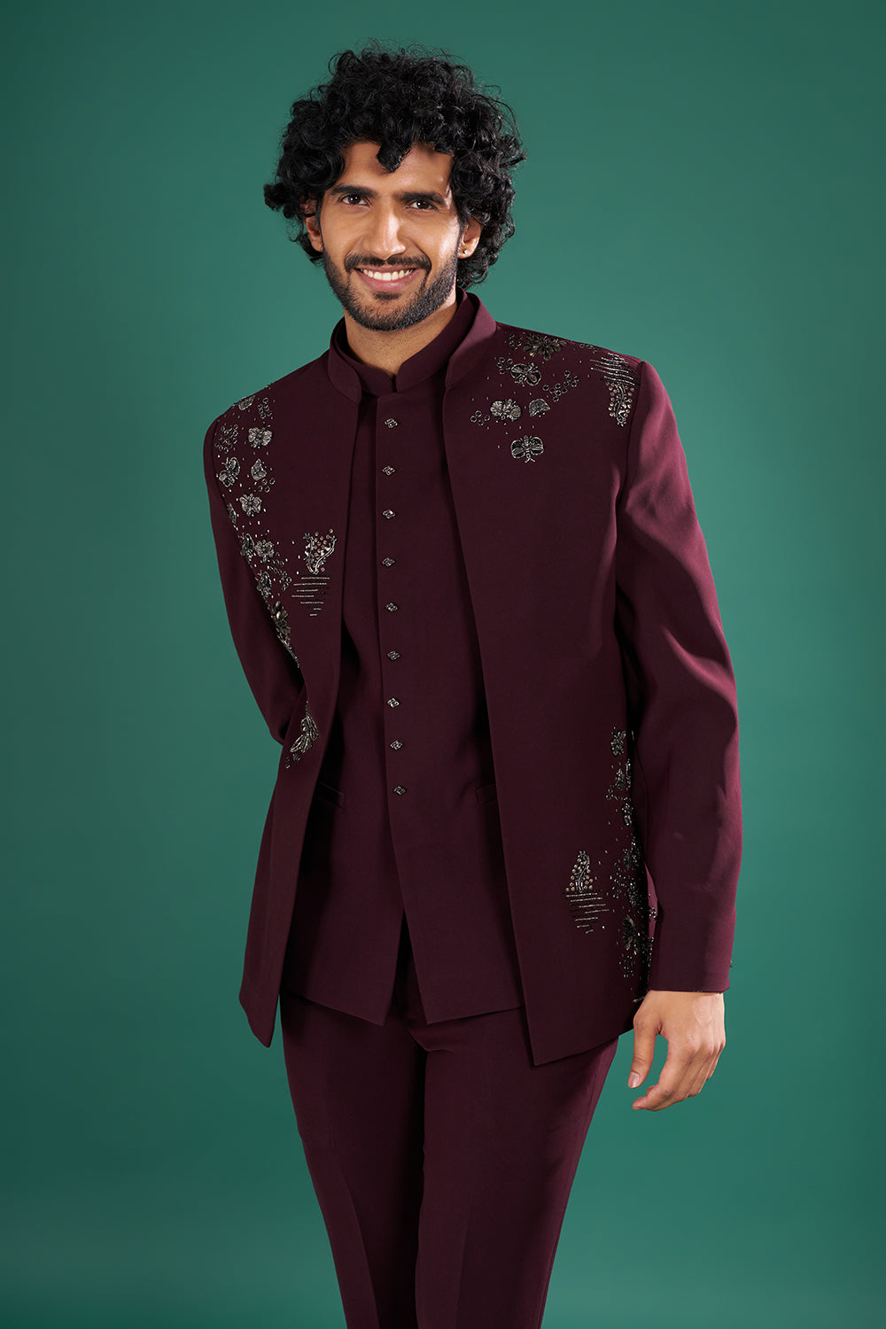 Deep Wine Men's Indo-Western Suit Set