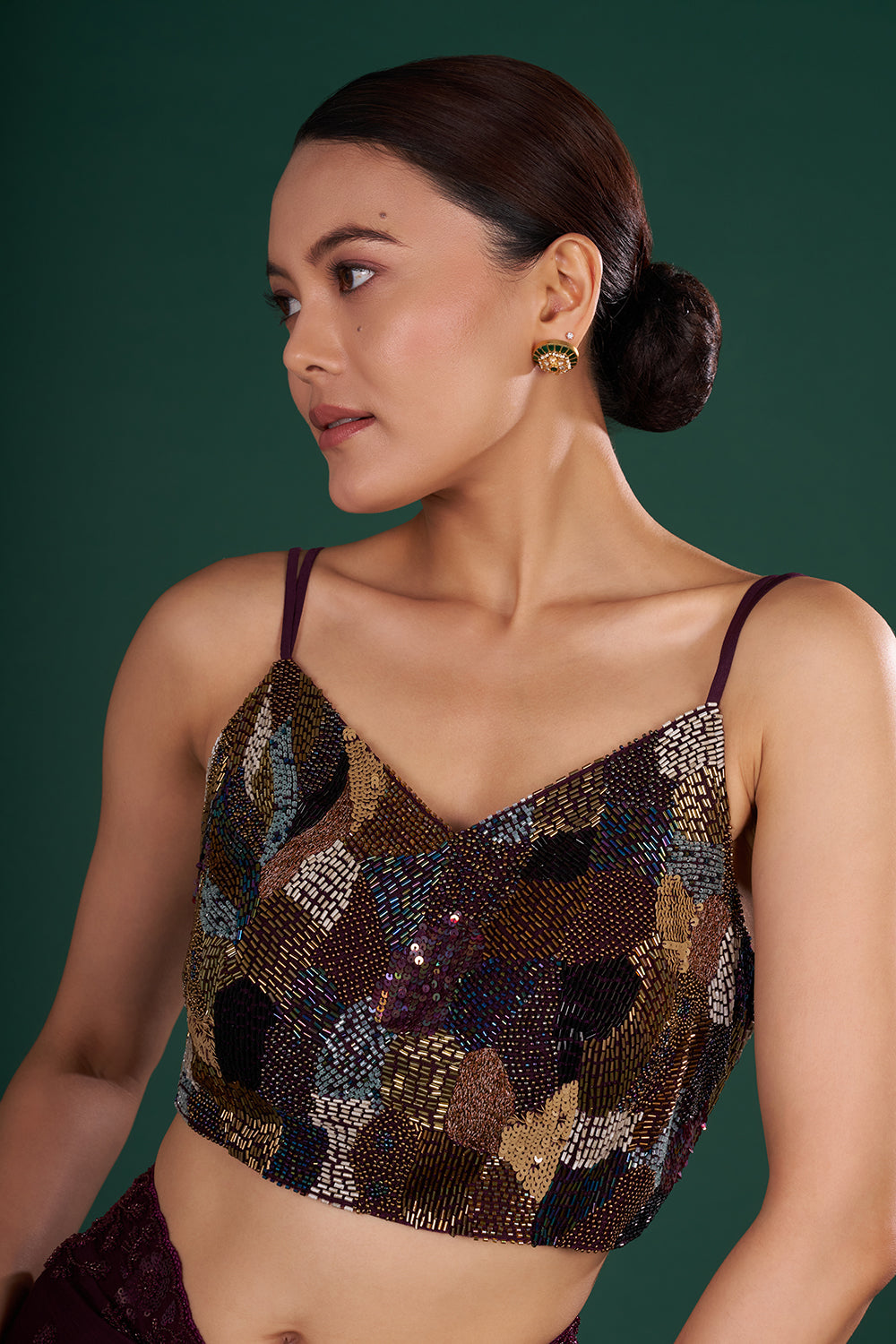 Deep Wine Saree in Crush Shimmer Jimmy choo with Sequin & Thread Embroidery