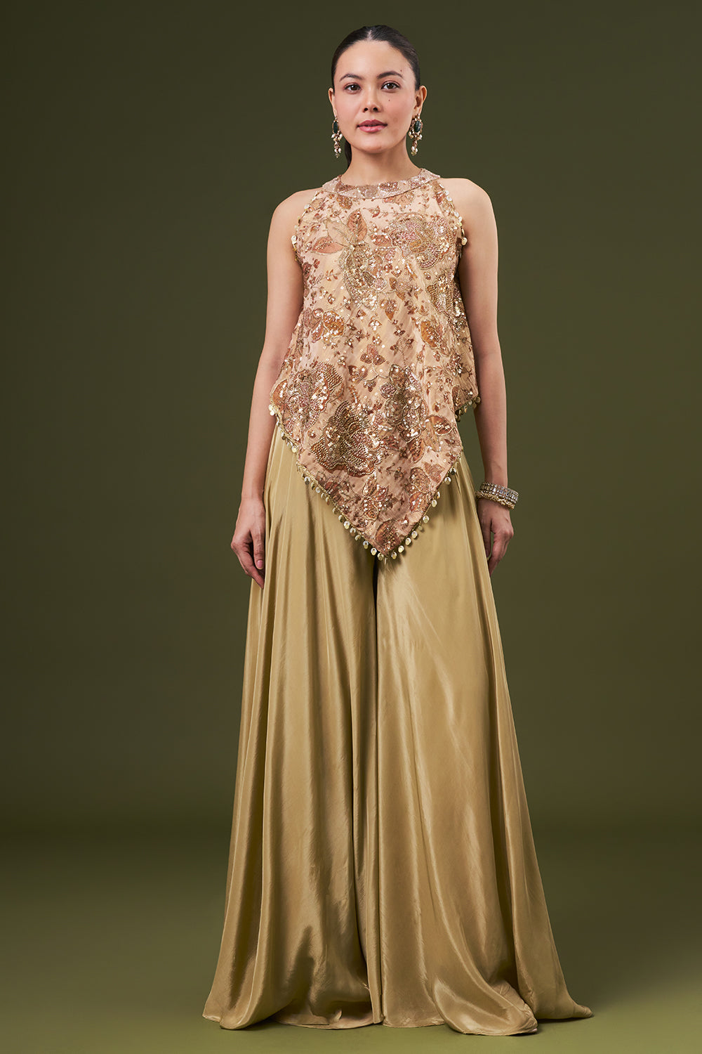 Dusty Beige Tissue Coord Set with Sequin Zari Work