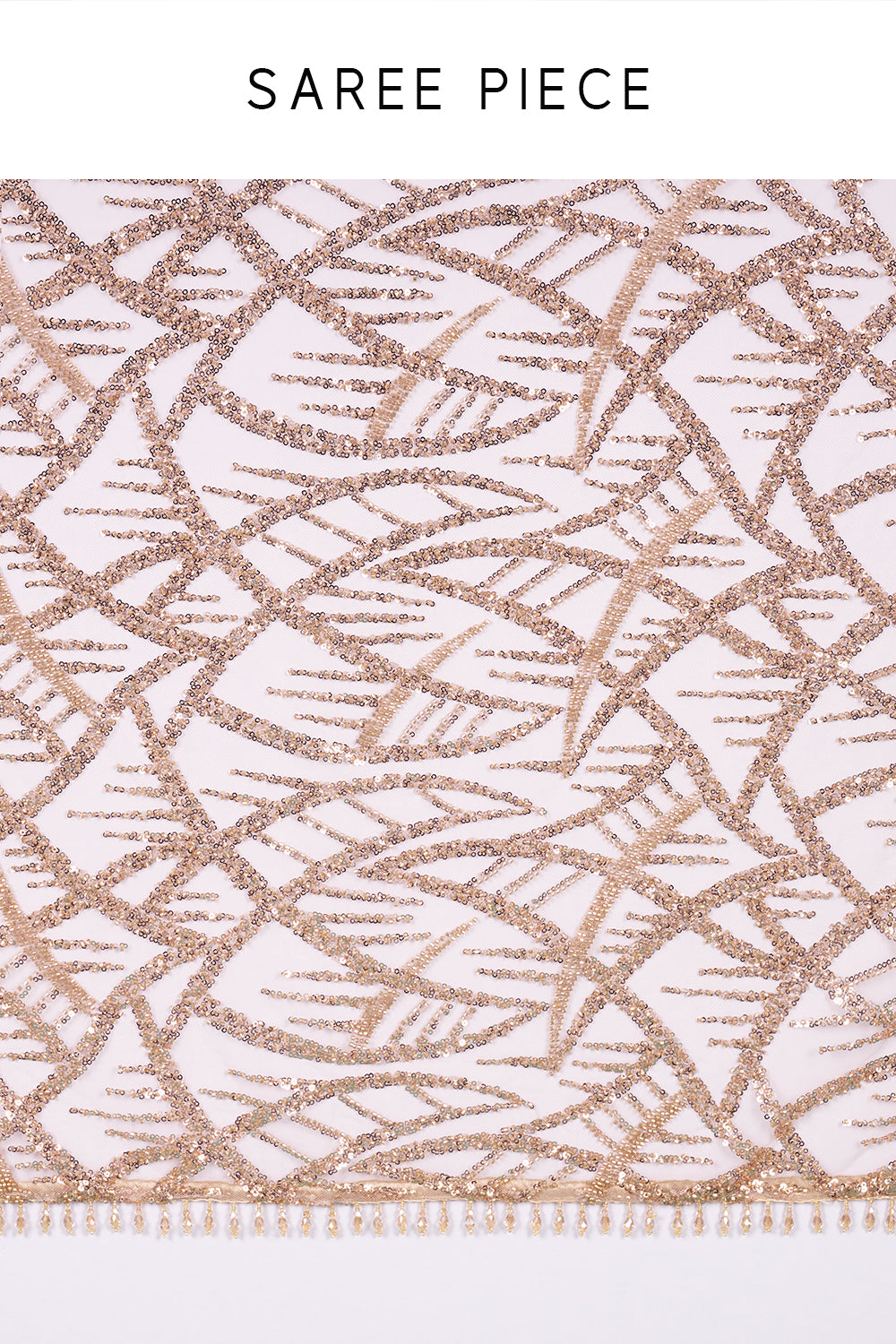 Dusty Gold Embroidered Net Saree in Abstract Pattern and Unstitched Blouse
