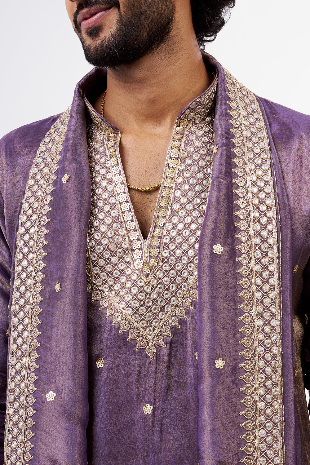 Dusty Lavender Embellished Tissue Silk Men's Kurta Set