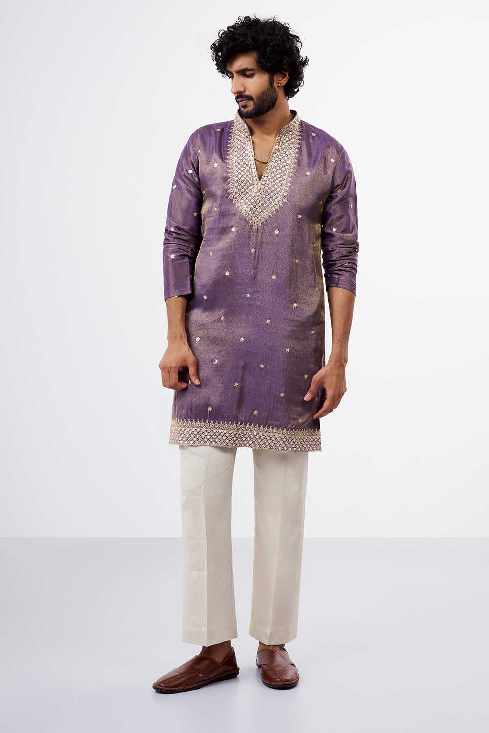 Dusty Lavender Embellished Tissue Silk Men's Kurta Set