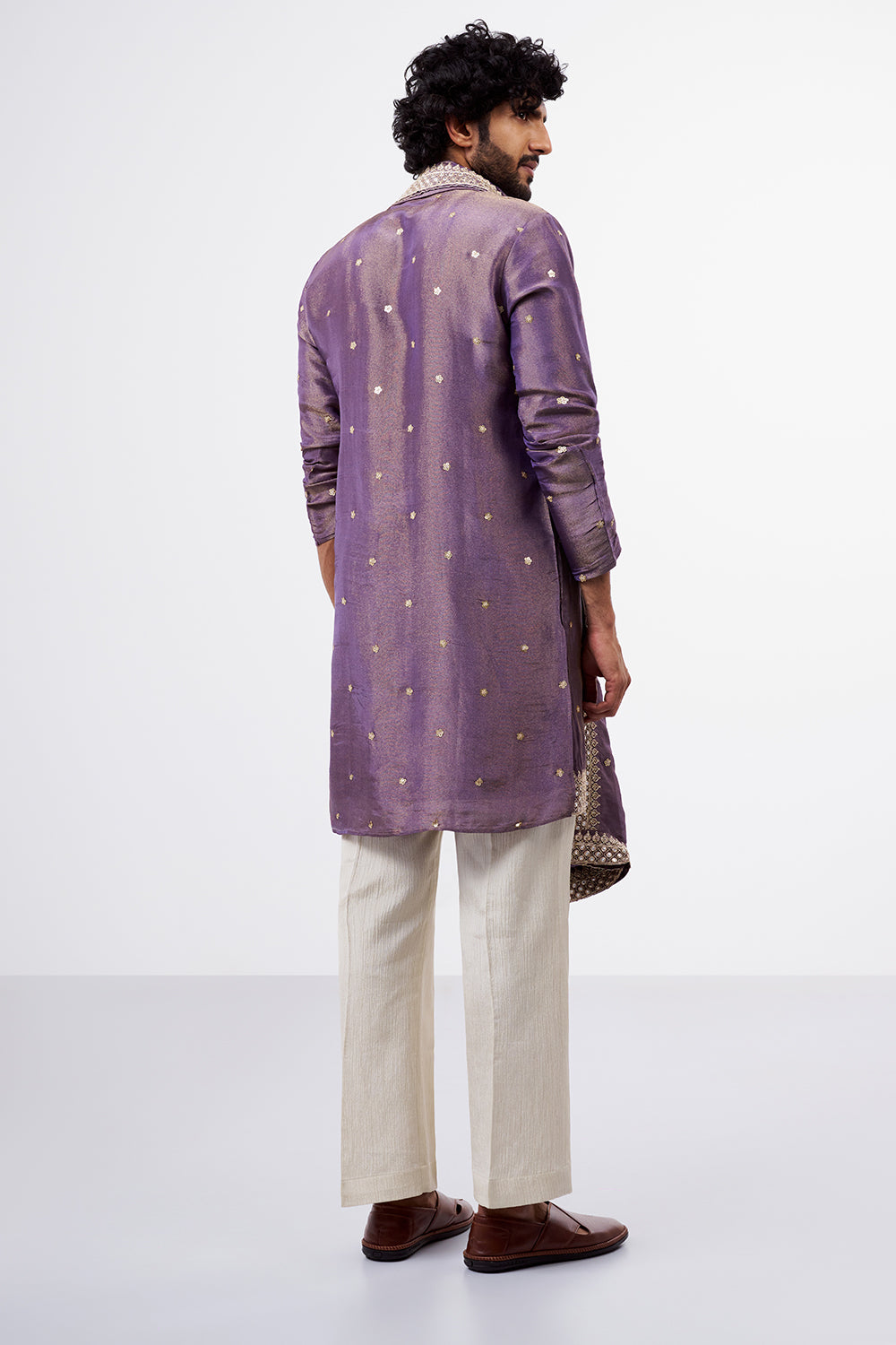 Dusty Lavender Embellished Tissue Silk Men's Kurta Set