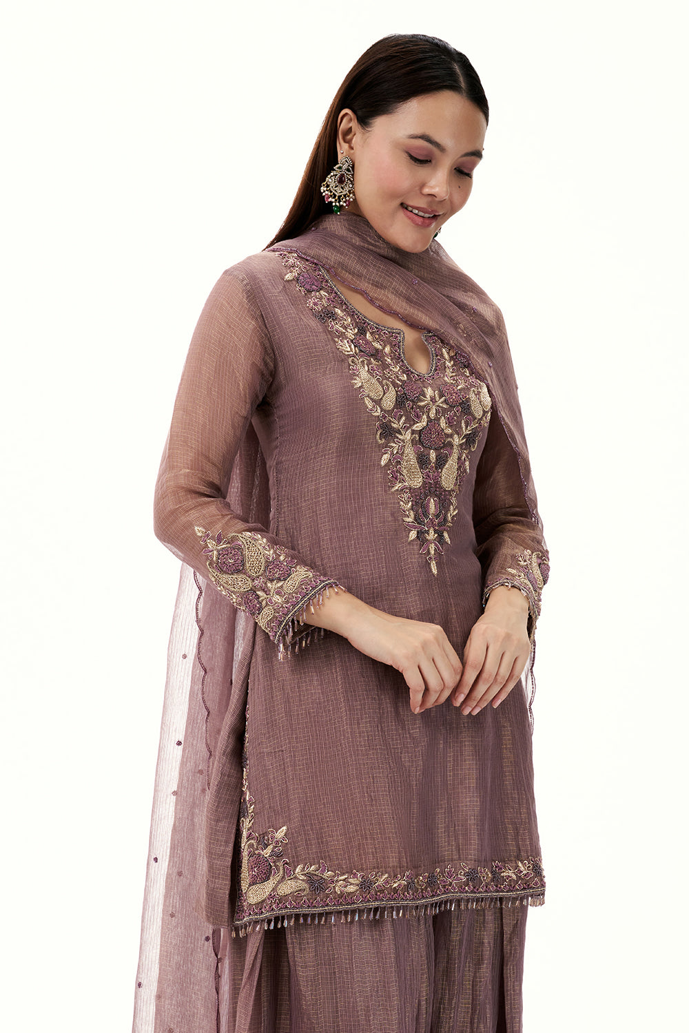 Dusty Lavender Tissue Suit with Zardosi and Resham Work