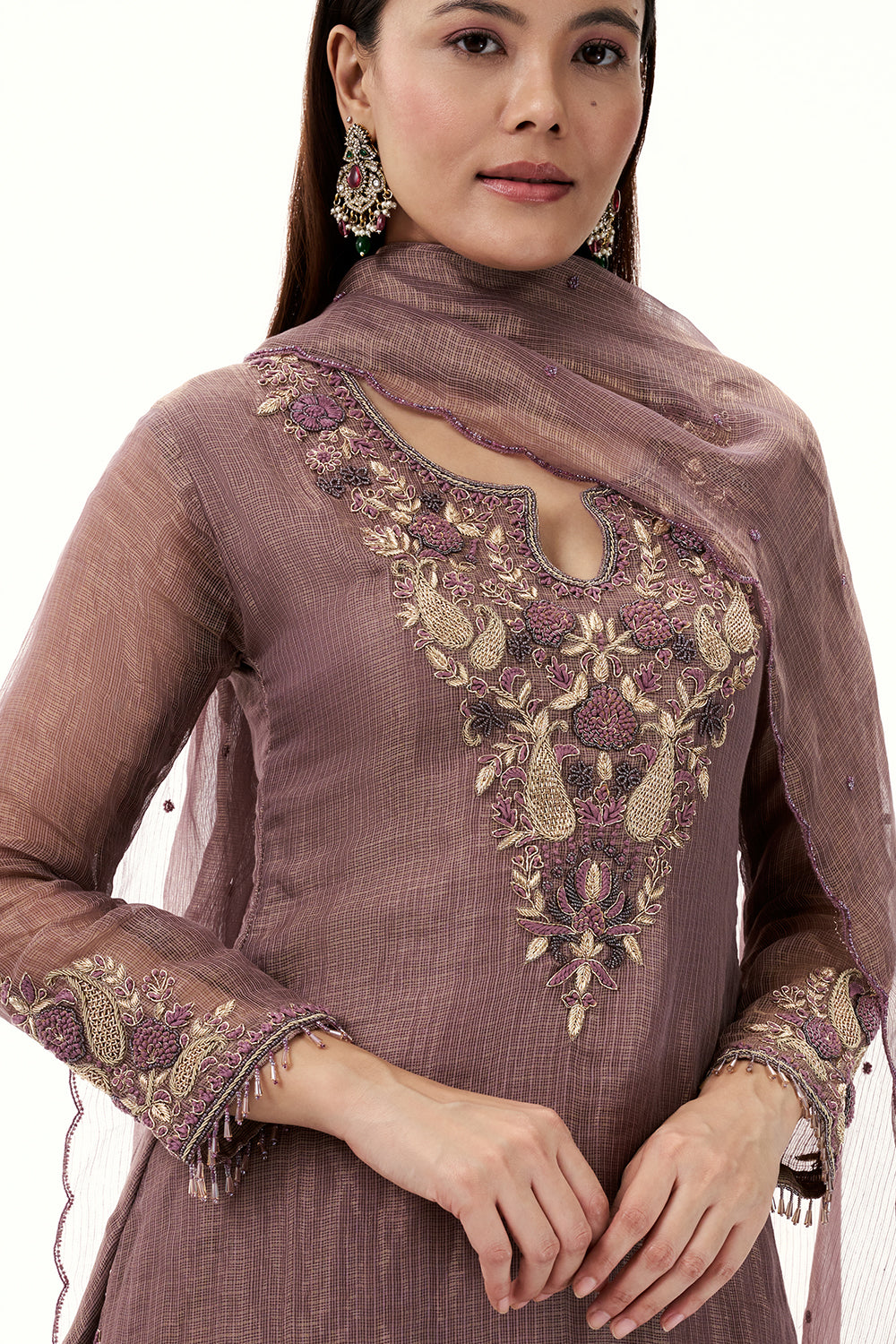 Dusty Lavender Tissue Suit with Zardosi and Resham Work