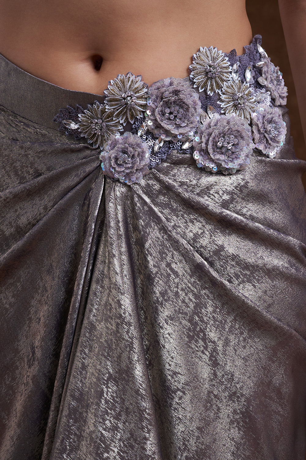 Dusty Lilac Embellished Drape Skirt Set