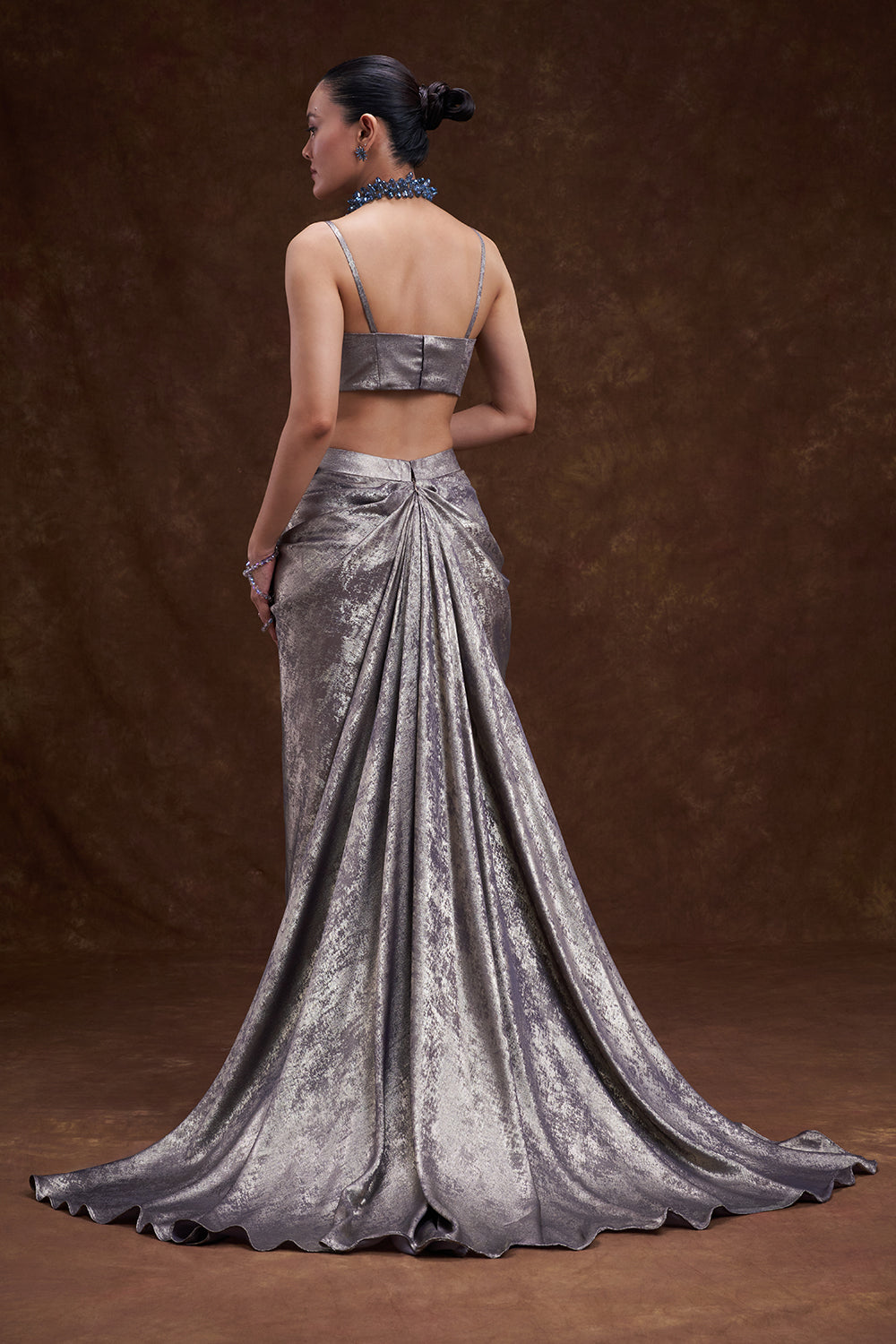Dusty Lilac Embellished Drape Skirt Set