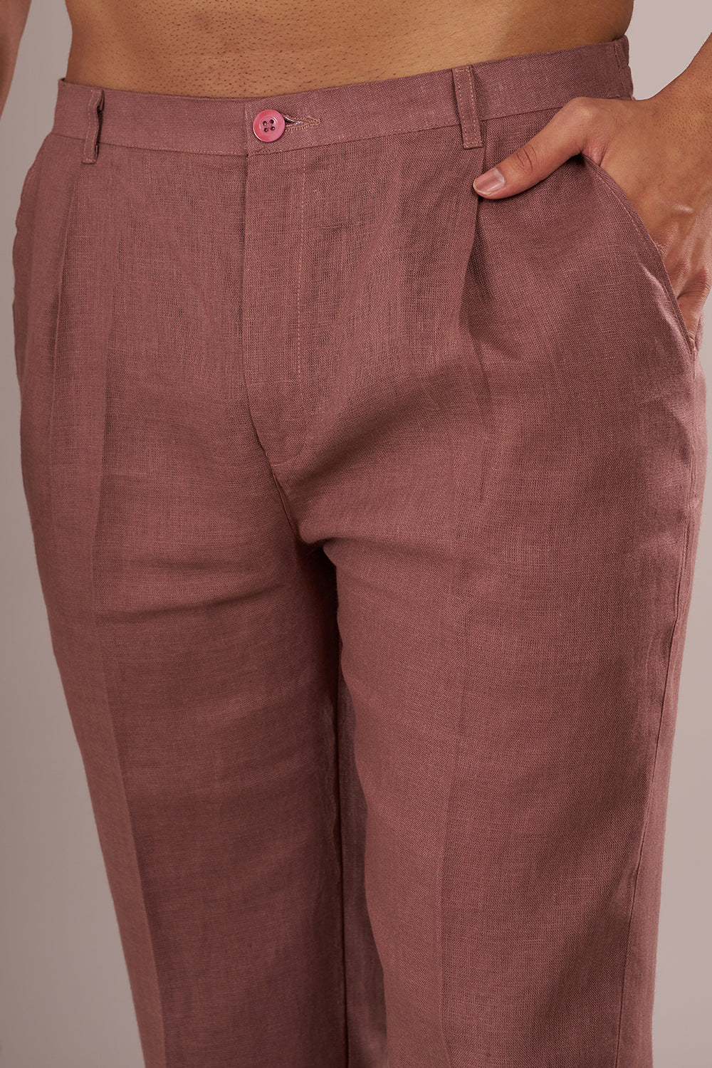 Dusty Mauve Linen Men's Bundi Set with Zari Embroidery