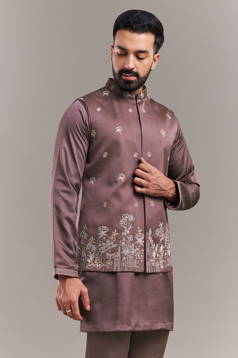 Dusty Onion Pink Nokia Silk Men's Kurta with Jacket