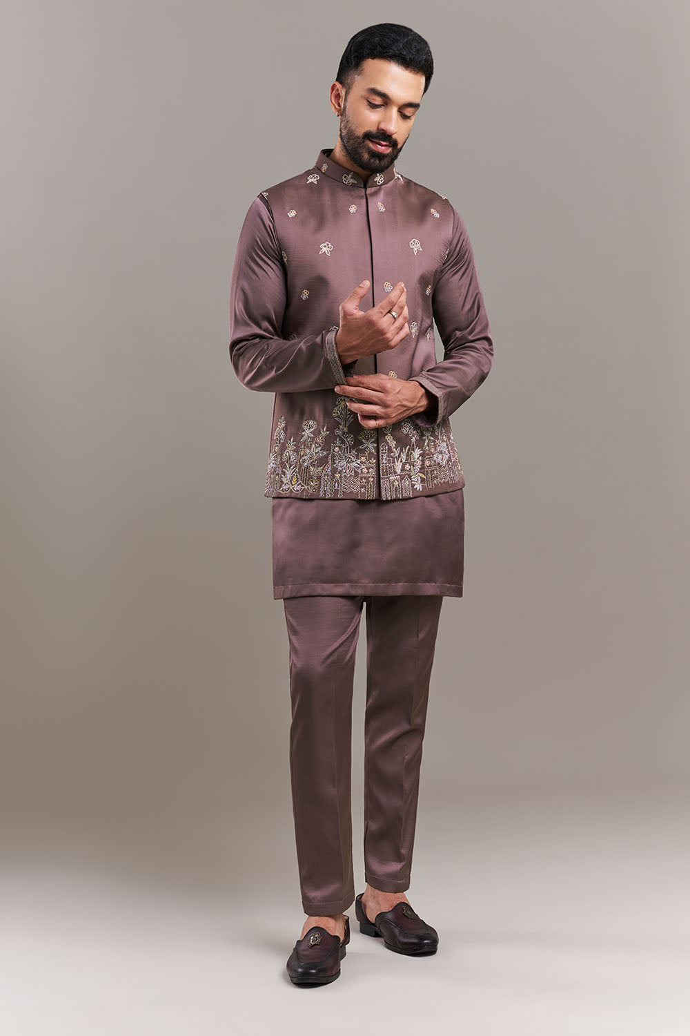 Dusty Onion Pink Nokia Silk Men's Kurta with Jacket