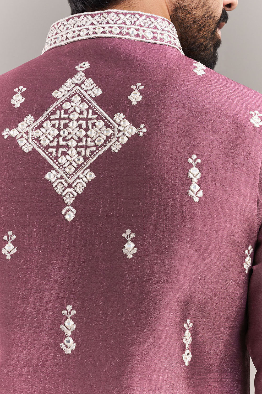 Dusty Onion Pink Silk Blend Medallion Men's Kurta Set with Jacket