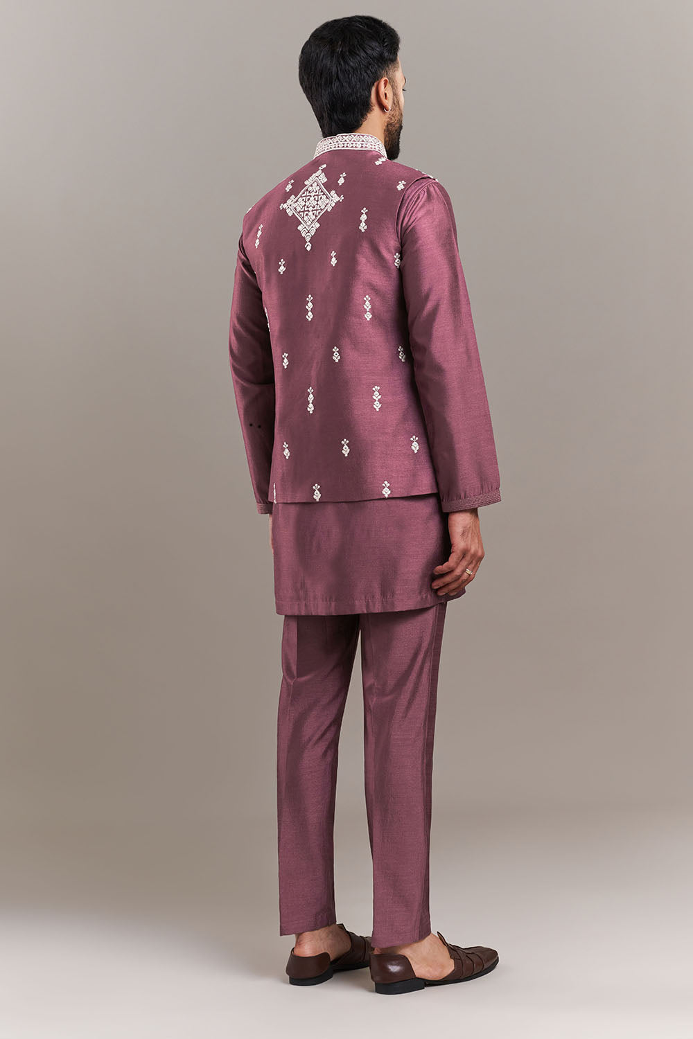 Dusty Onion Pink Silk Blend Medallion Men's Kurta Set with Jacket