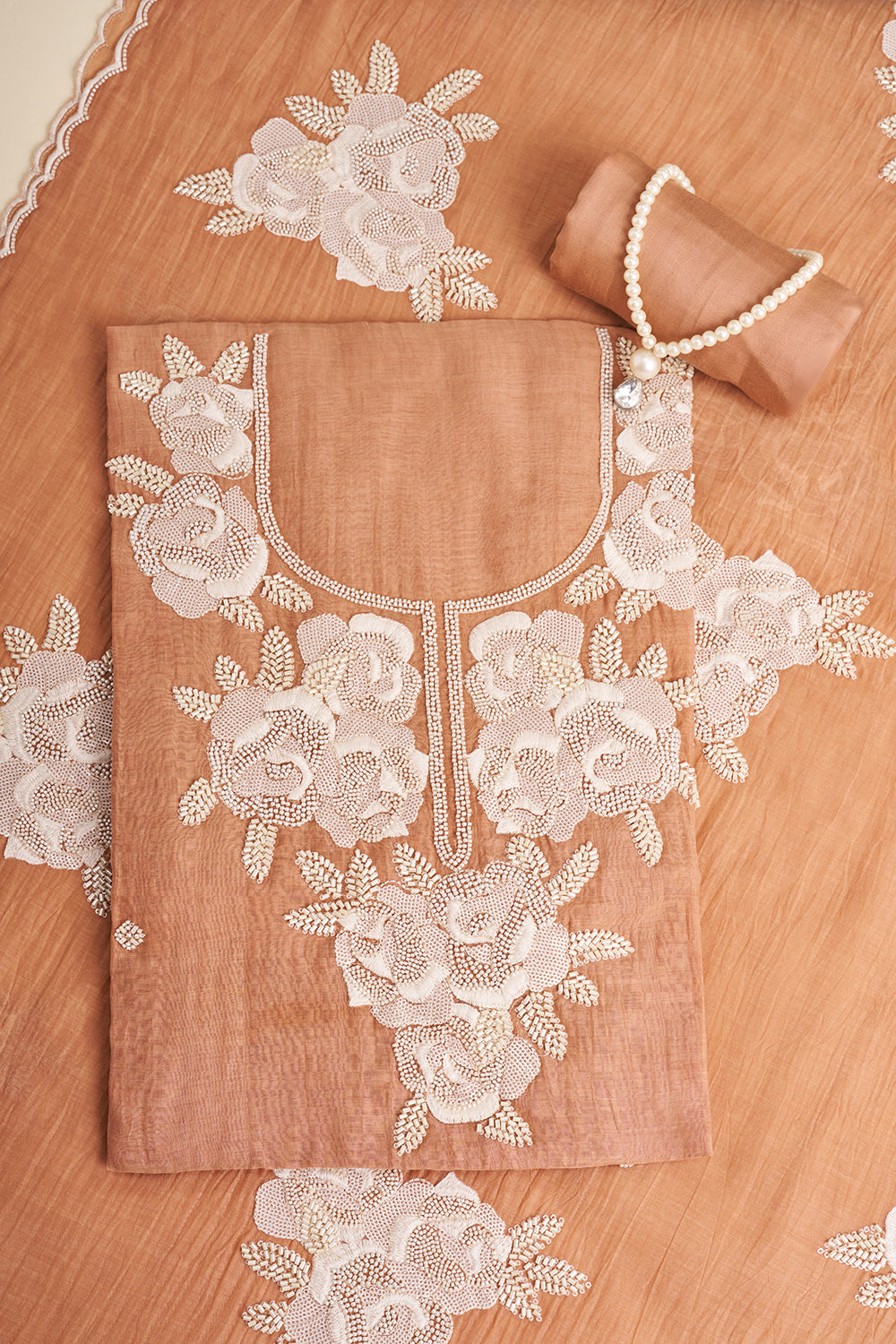 Dusty Orange Resham Embroidered Unstitched Suit Set