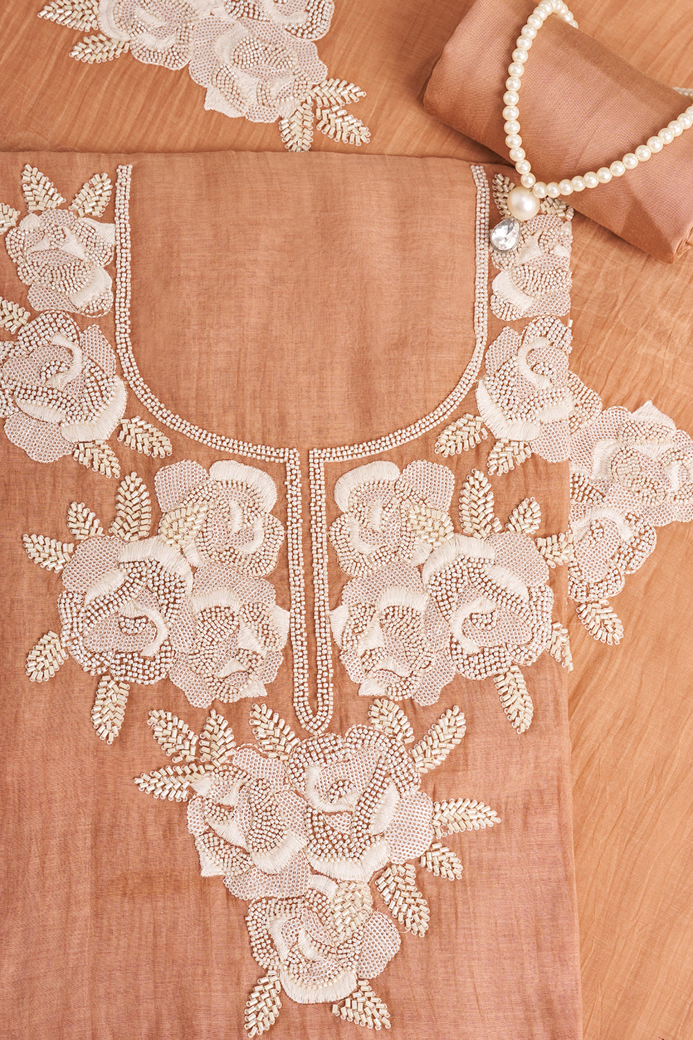 Dusty Orange Resham Embroidered Unstitched Suit Set