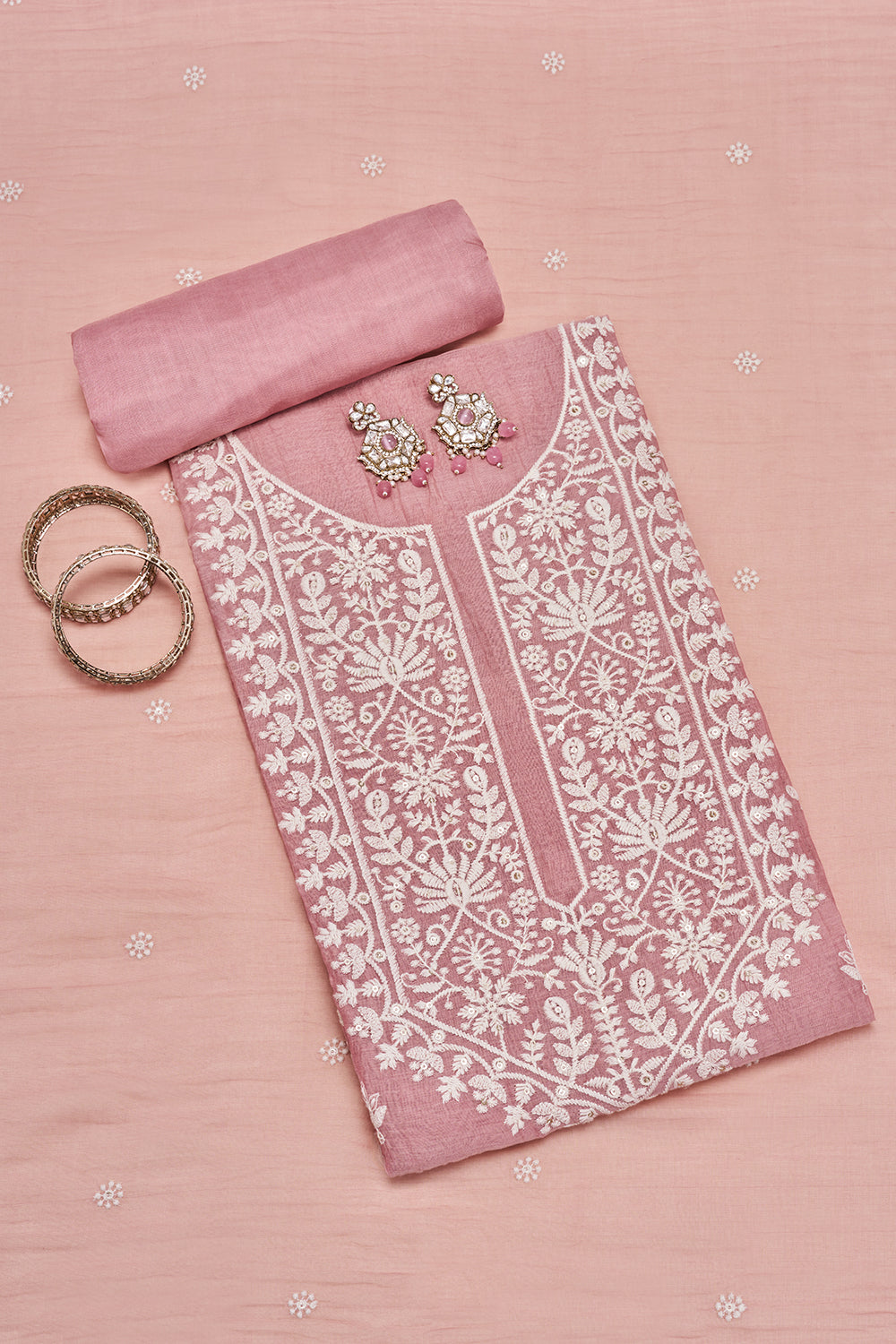 Dusty Pink Resham Embroidered Unstitched Suit Set