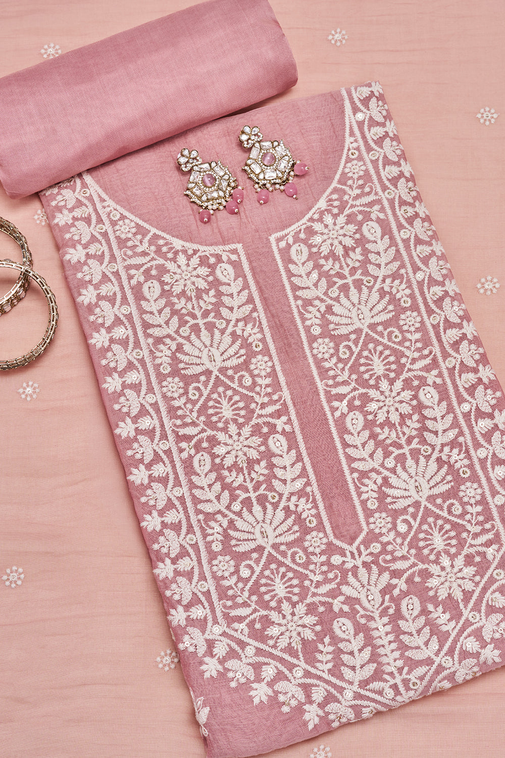 Dusty Pink Resham Embroidered Unstitched Suit Set