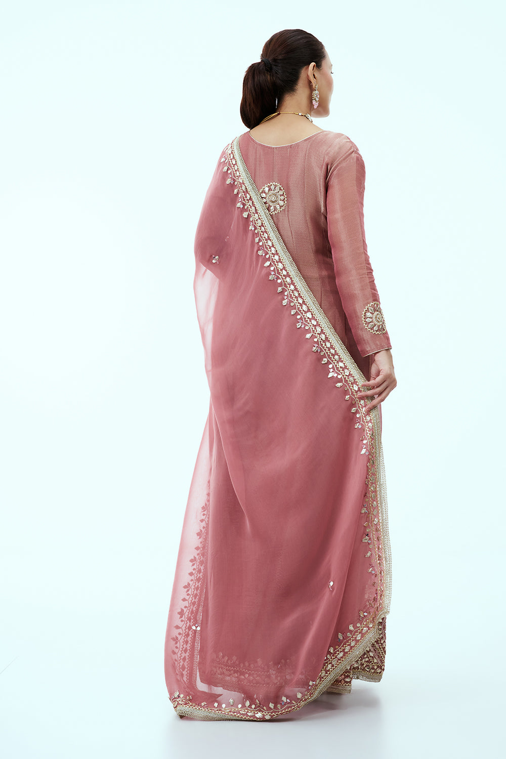 Dusty Pink Tissue Anarkali Set with Gota Work